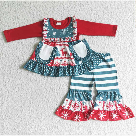 girl christmas ruffle outfit with pocket
