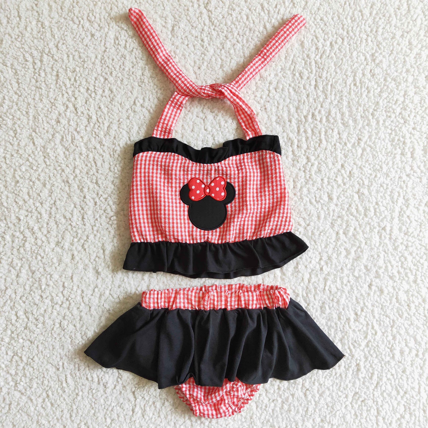 girl's summer outfit halter 2pcs seersucker swimsuit