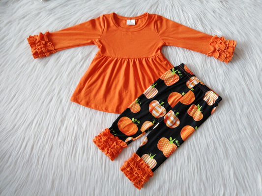 cotton orange top pumpkin icing pants set 6 A21-12