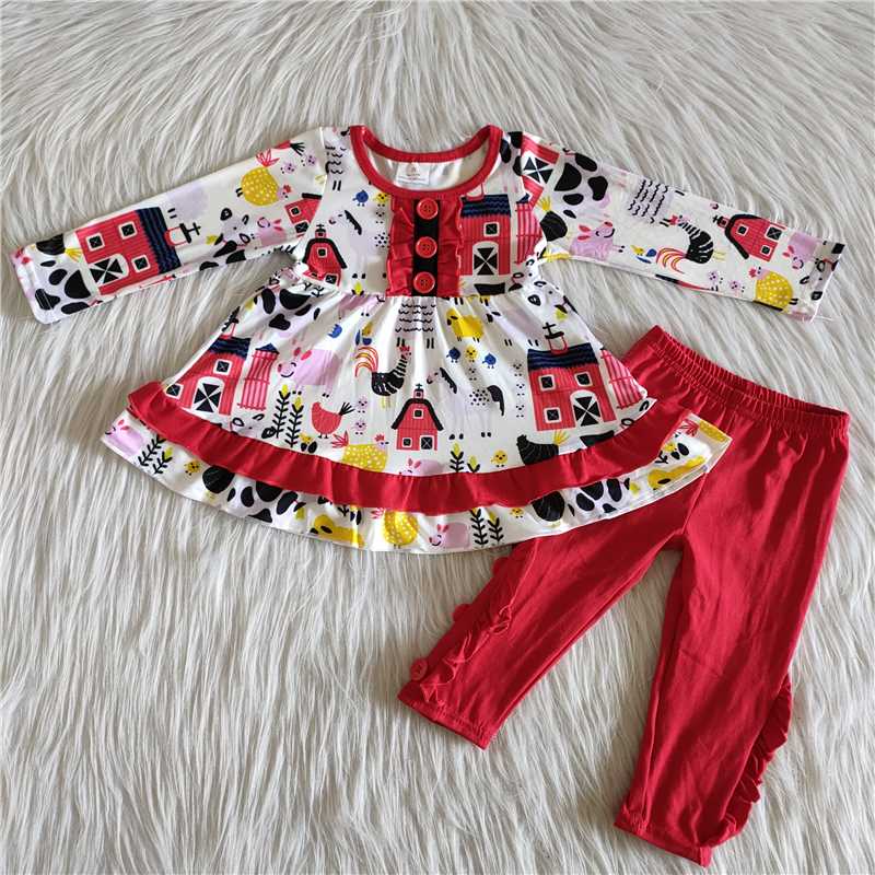 fall/winter clothing girl farm outfit red leggings set