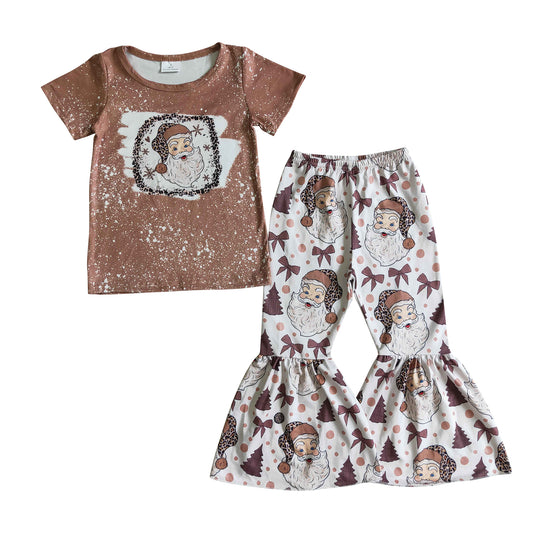 girl christams brown santa pants set