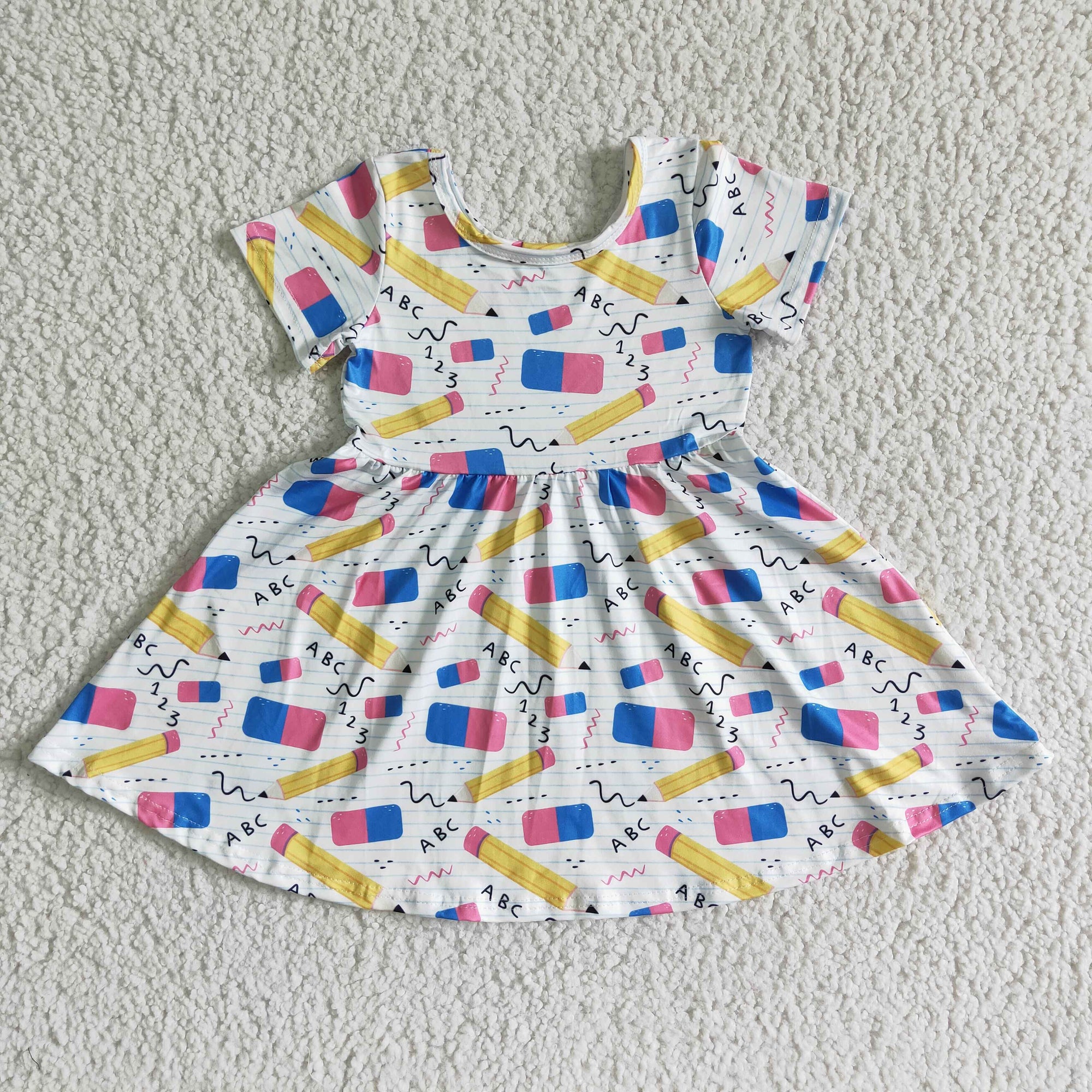 short sleeve girl's back to school dress abc pencil