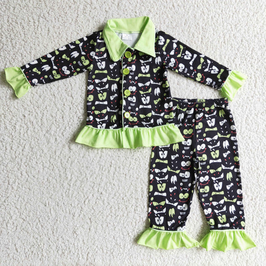 green black cartoon pajama set sleepwear girl
