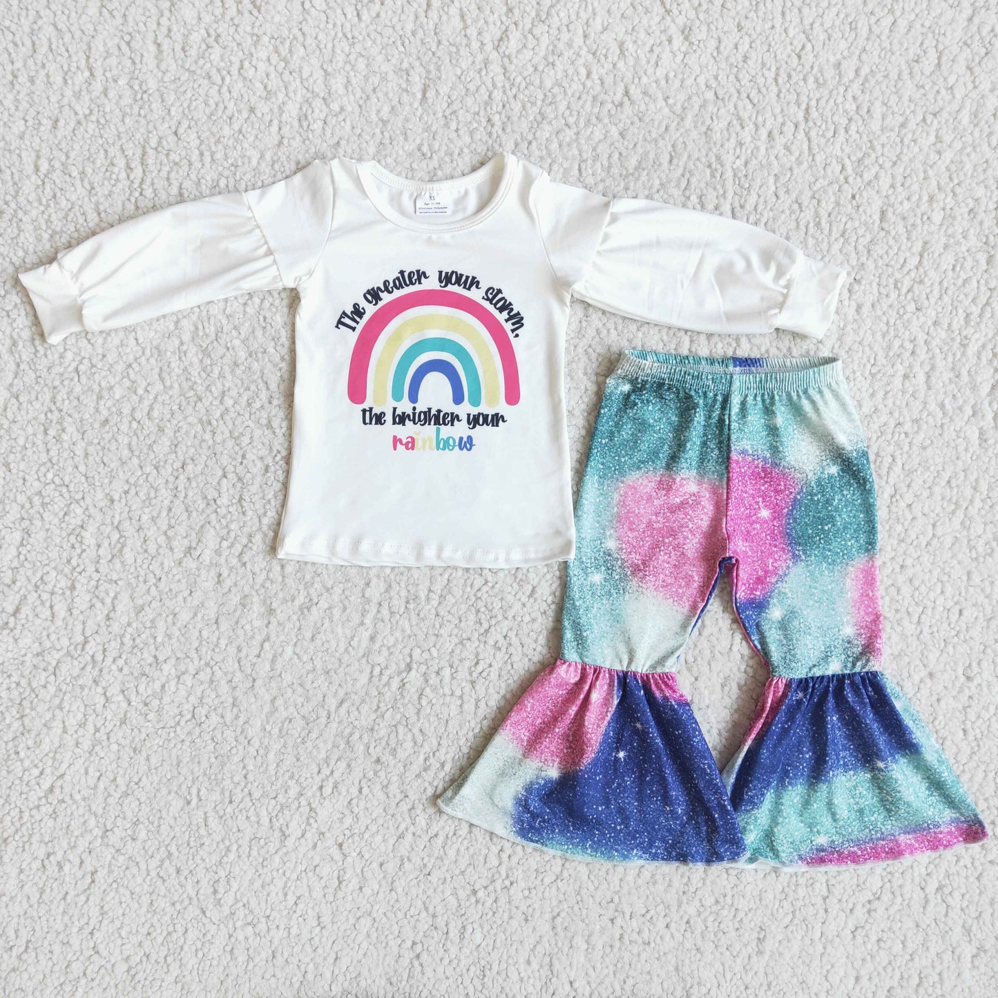 white long sleeve top rainbow bells outfit