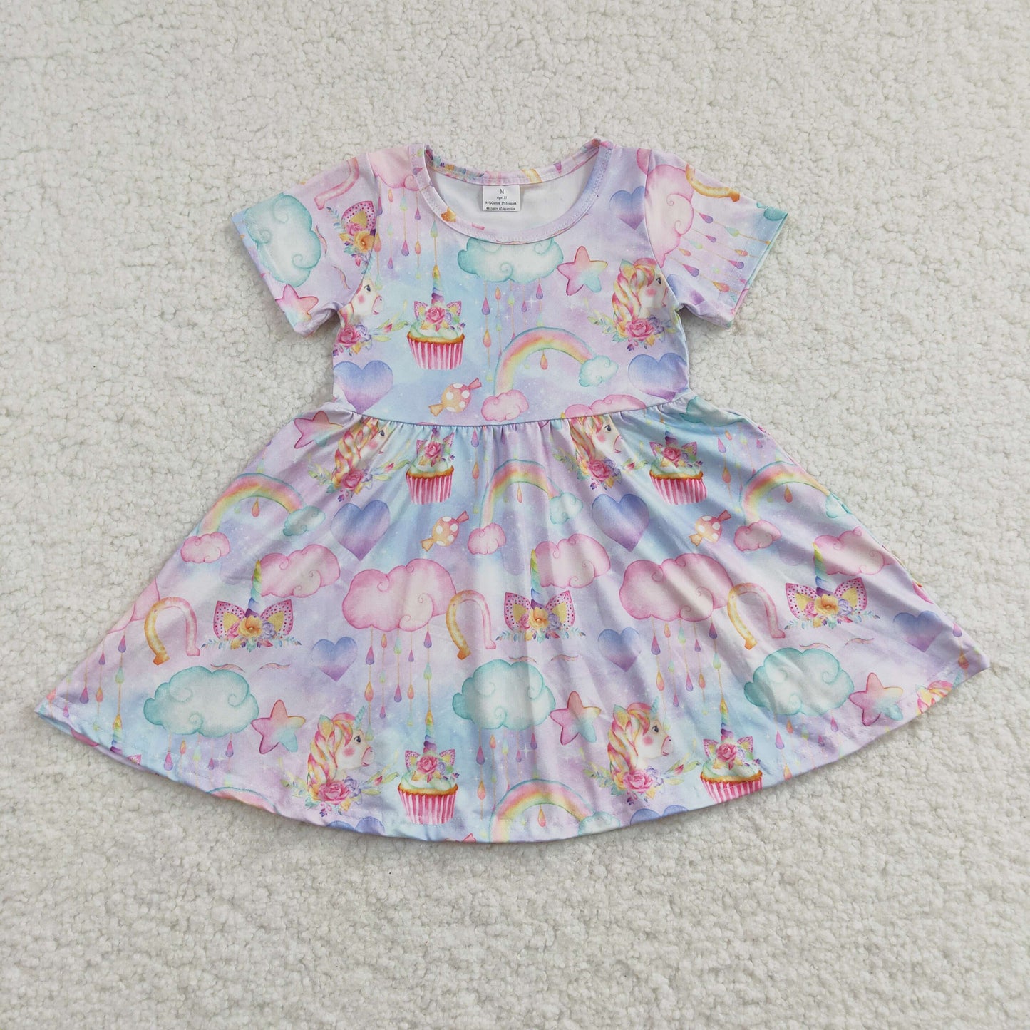 unicorn cake rainbow clouds print twirl dress for girl