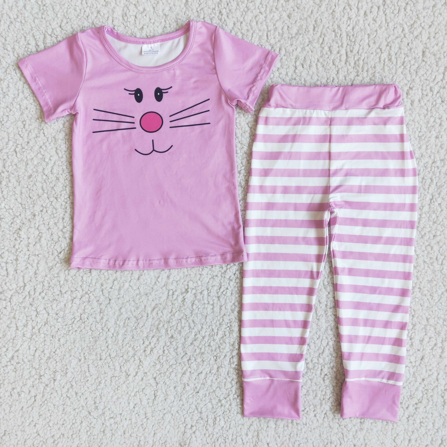 pink short sleeve shirt stripe pants pajamas outfit easter