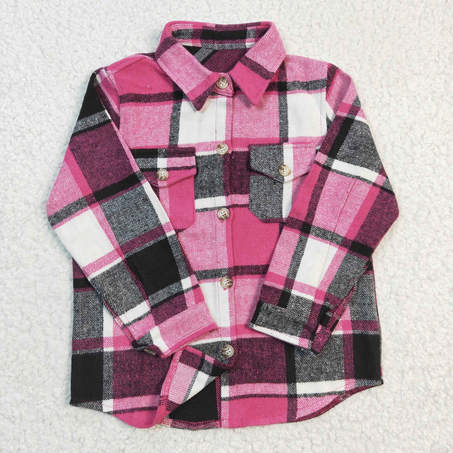 flannel hot pink gray cotton plaid button winter top clothing