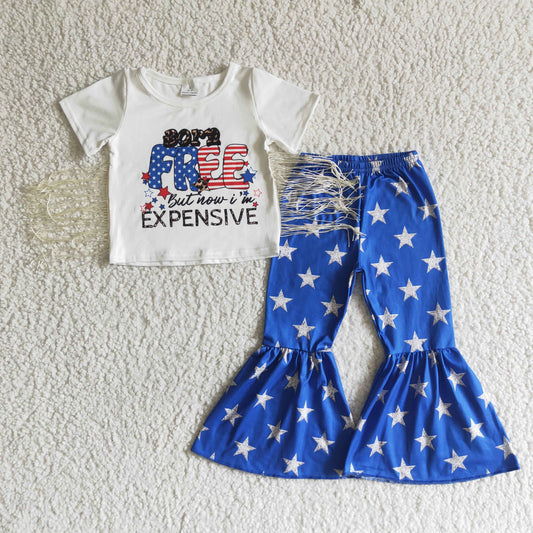 born free outfit fringe top blue star pants set