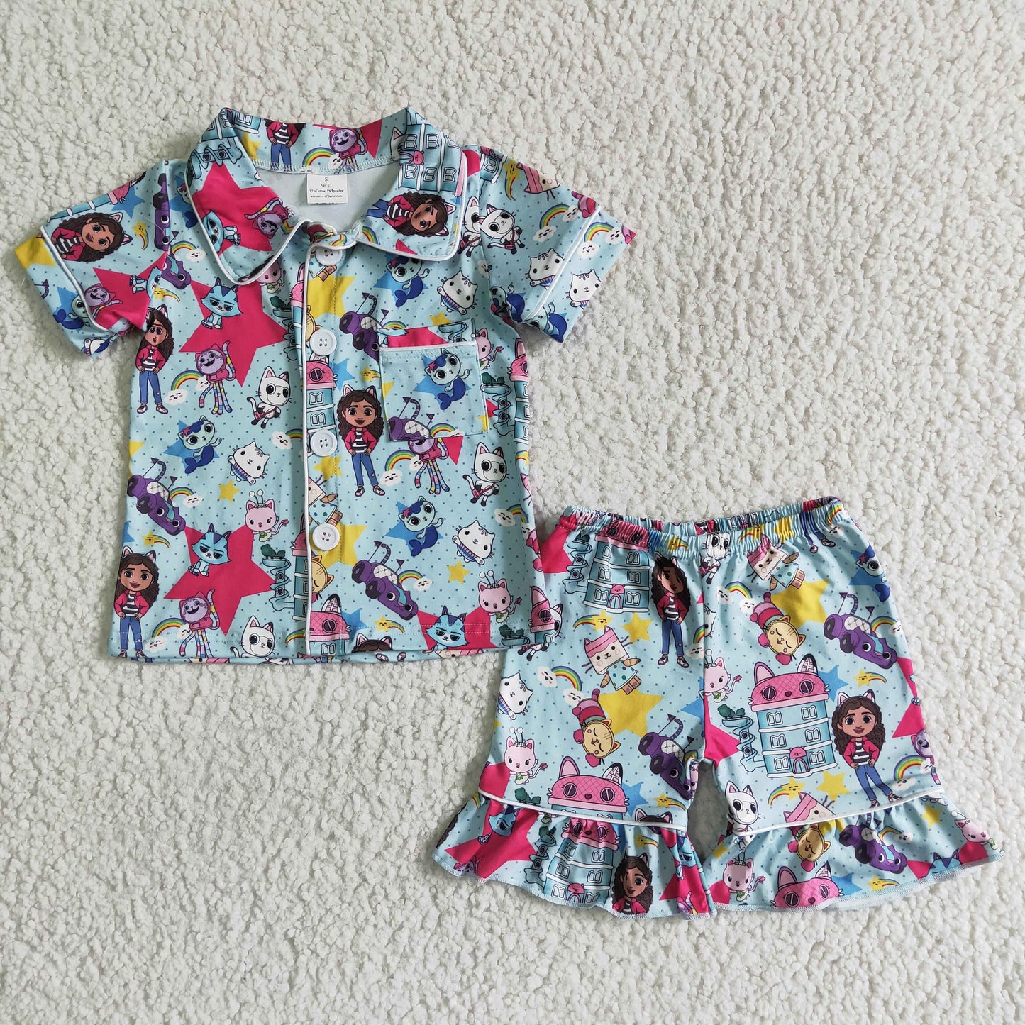 girl's cute short sleeve gabby's house pajamas summer clothing