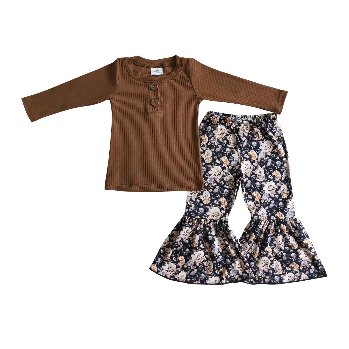 kids clothing brown cotton shirt floral pants set outfit girl