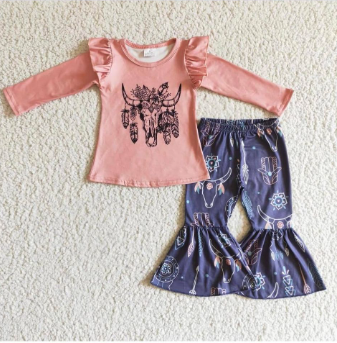 pink heifer skull outfit girls clothing