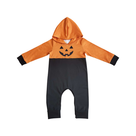 halloween solid orange black hoodie romper