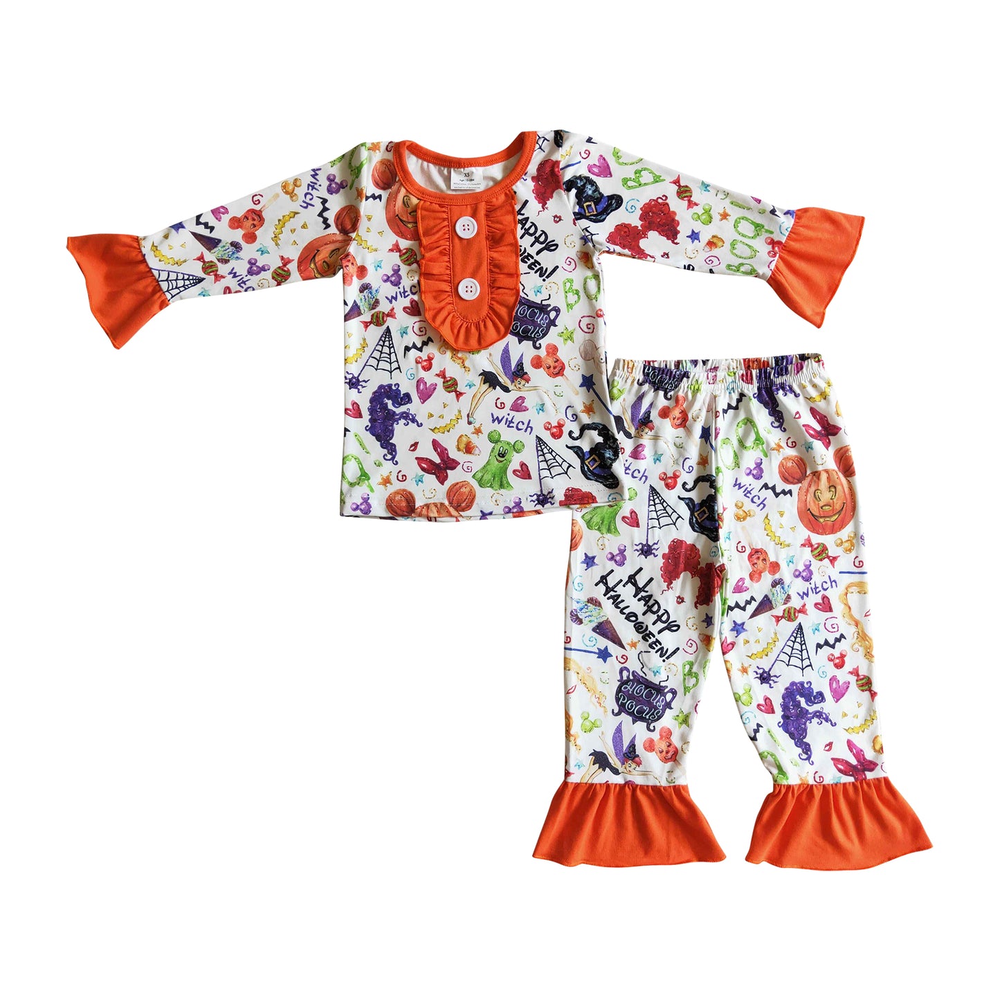 girl orange happy halloween character ruffle pajamas