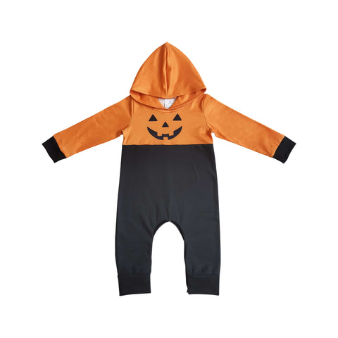 halloween solid orange black hoodie romper