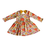 kids fall clothing girl long sleeve pumpkin leaves bow dress
