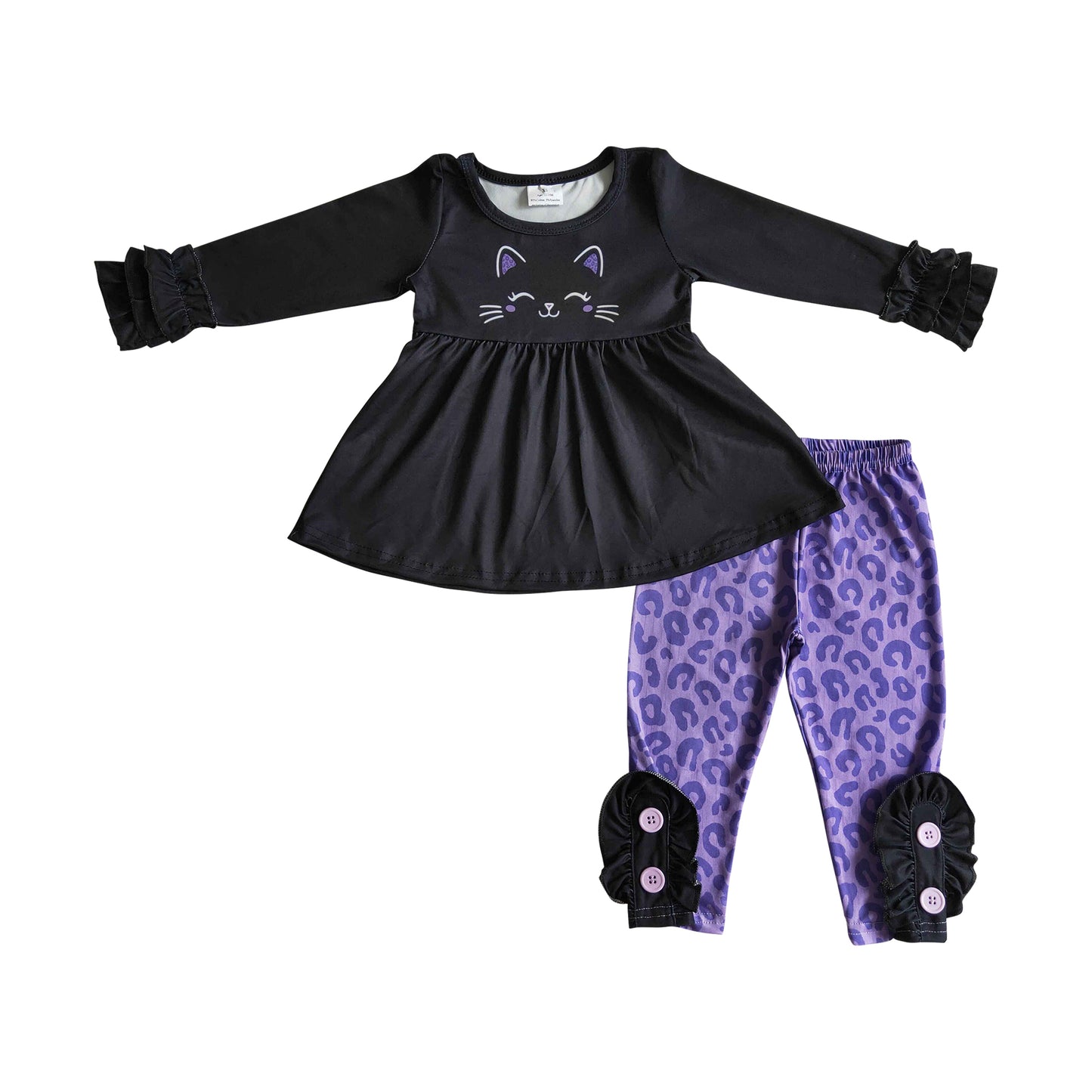 kids clothing halloween black top cat print purple leopard leggings set for girls