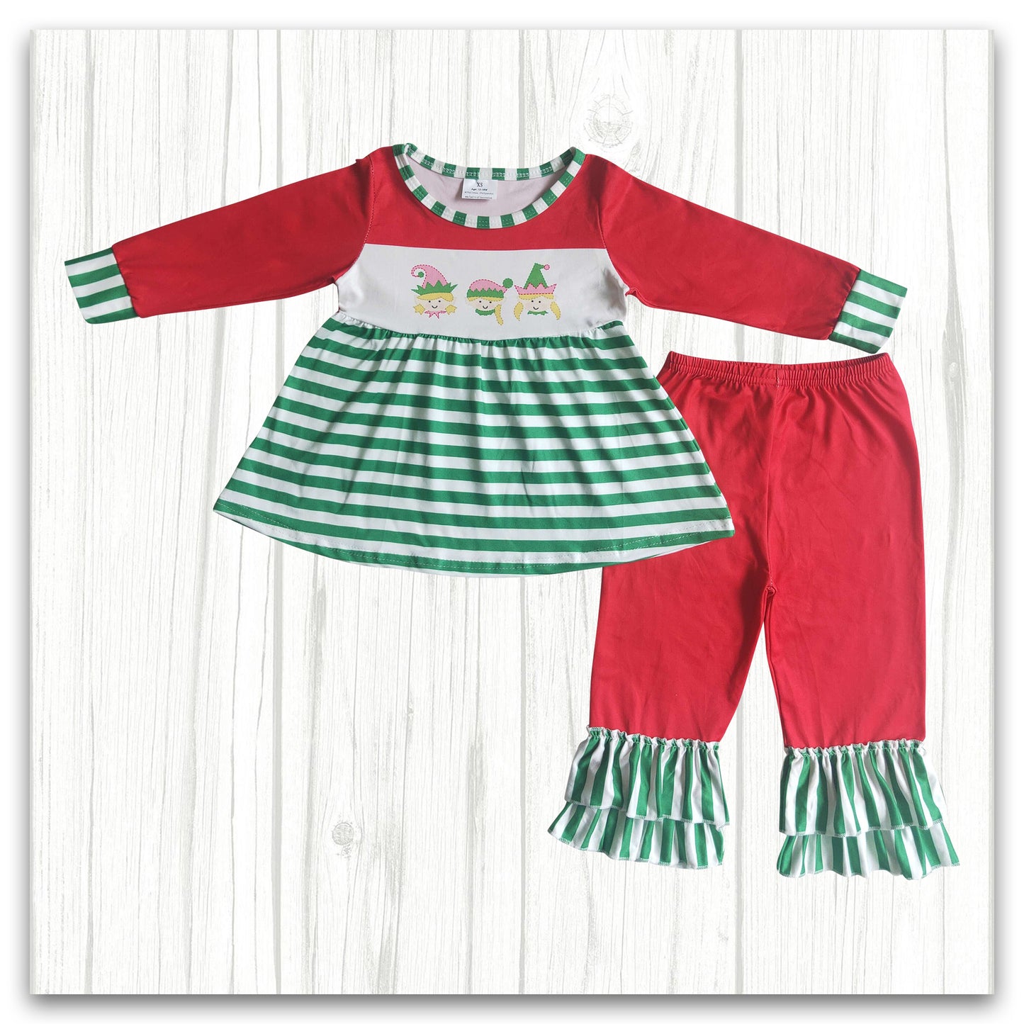 girl Christmas outfit red ruffle pants set