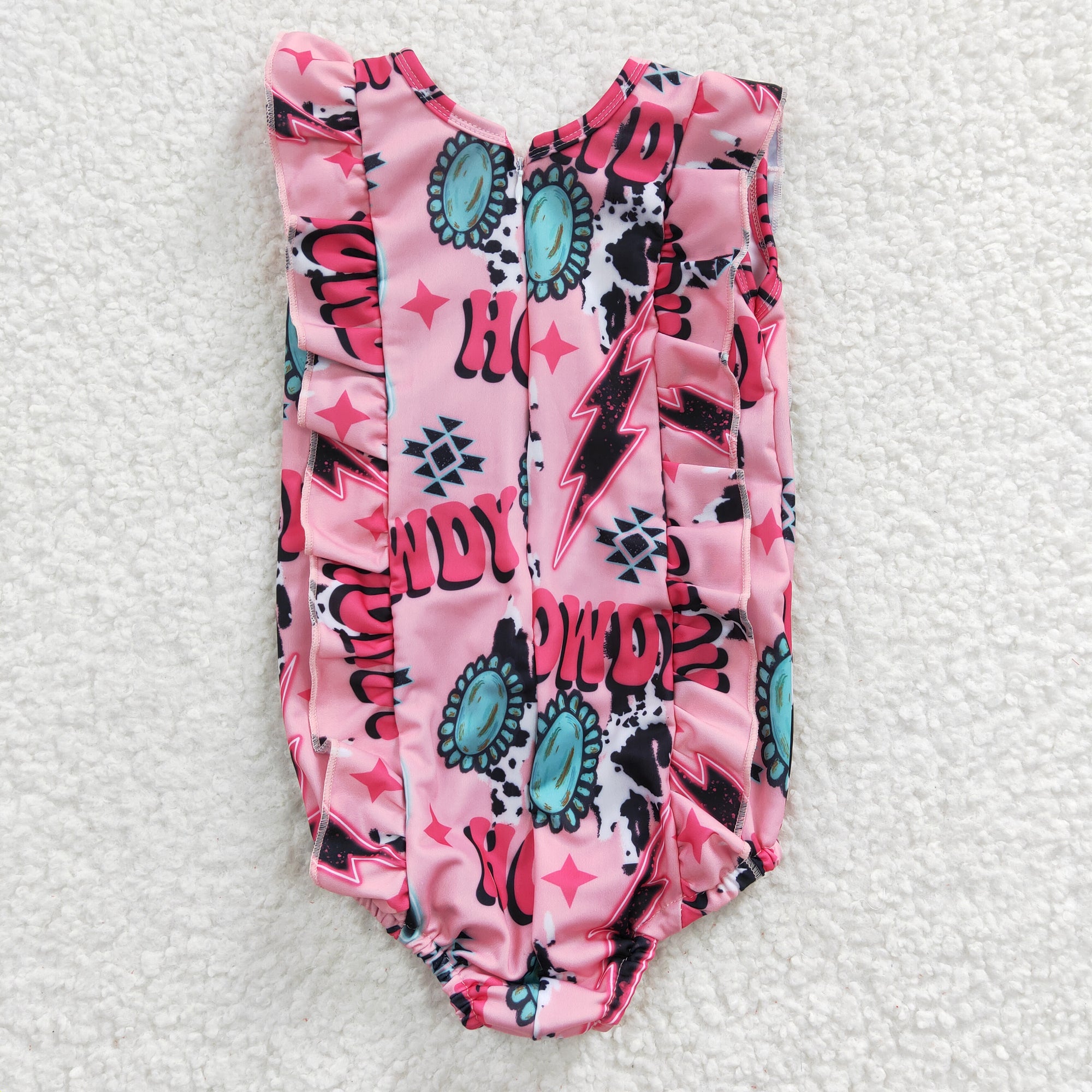 western howdy girl 1 pcs ruffle zip swim wear bathing suit