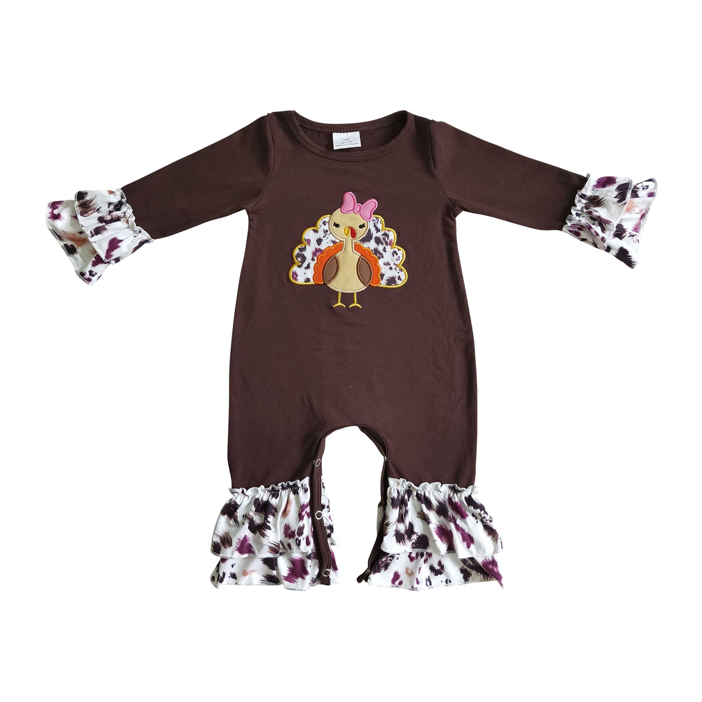 thanksgiving brown turkey embroidery ruffle romper baby girls clothing
