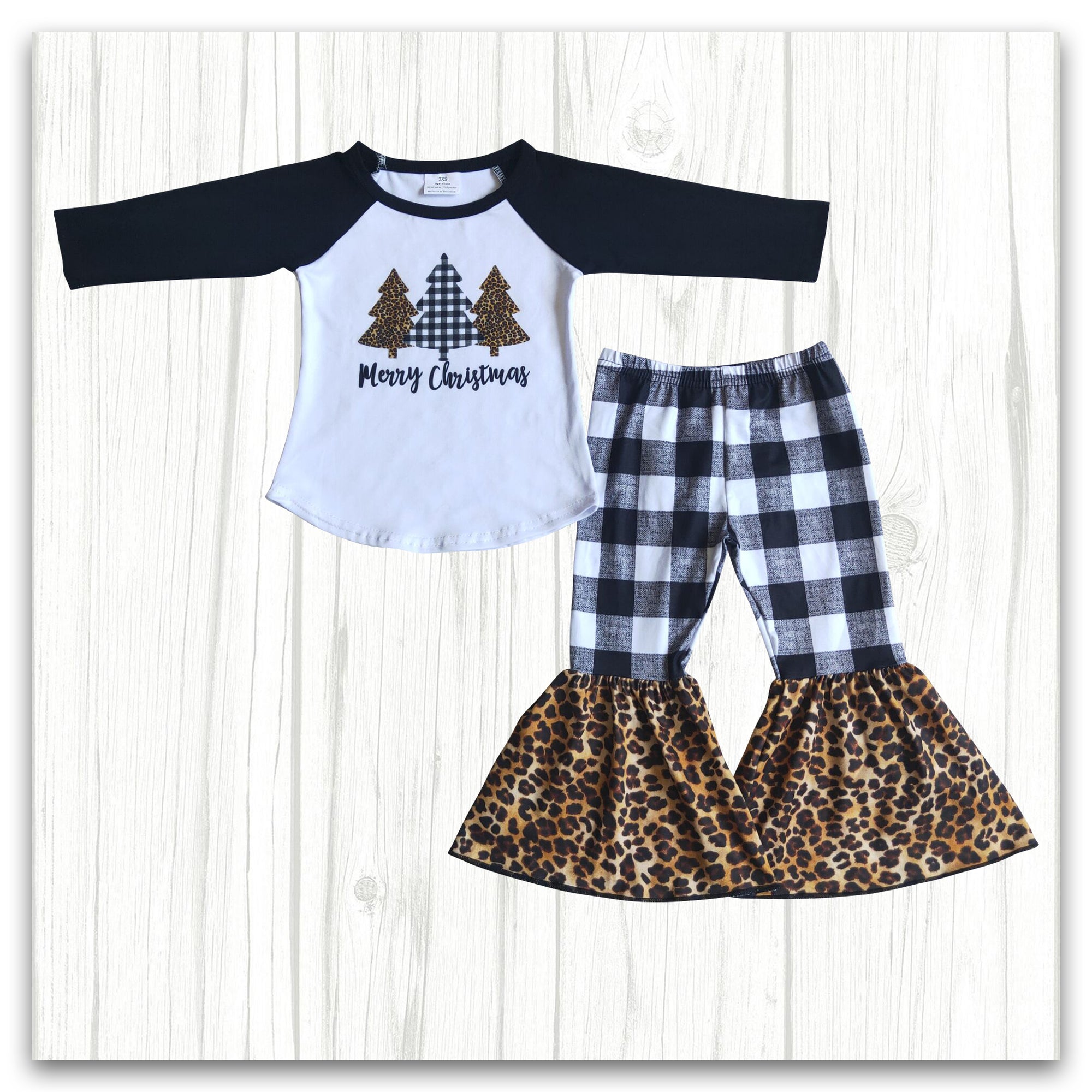 christmas tree outfit plaid pants set girls clothes