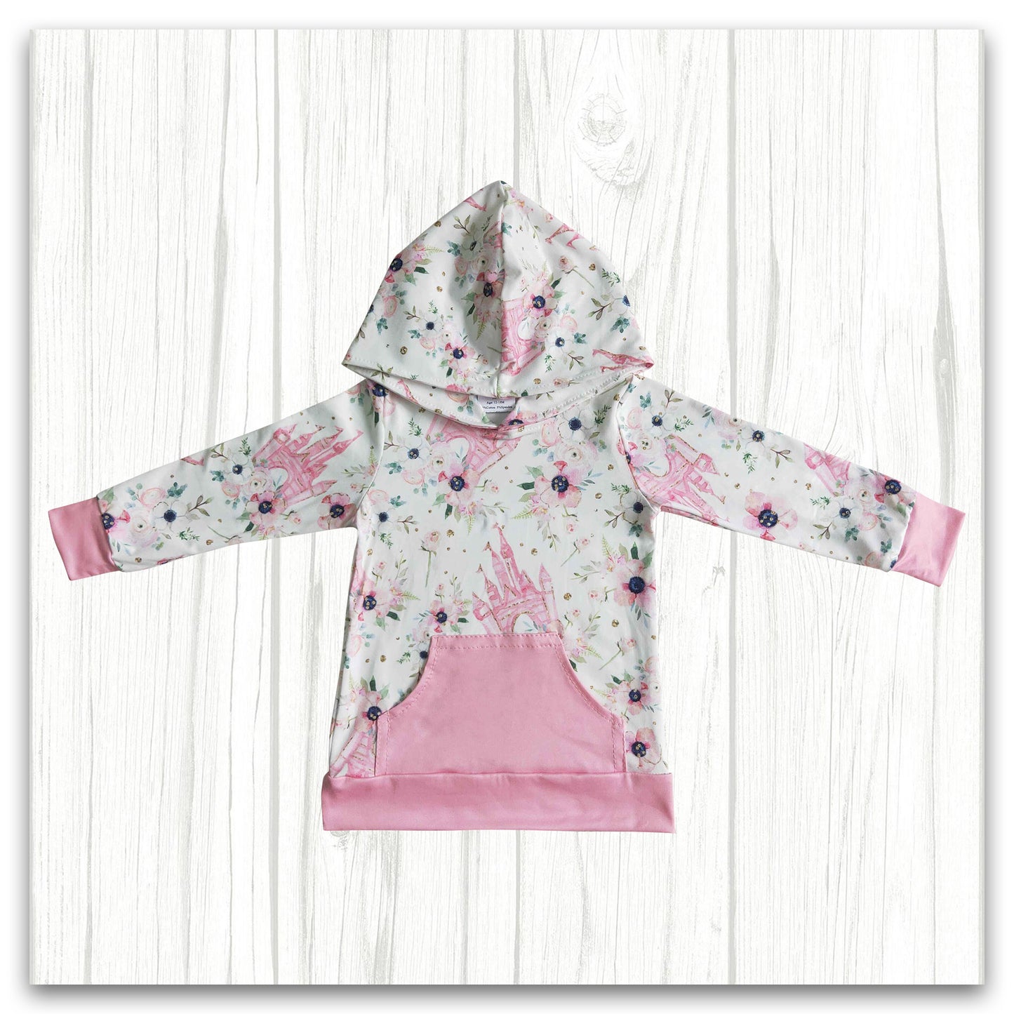 girl long sleeve pink castle floral hoodie top