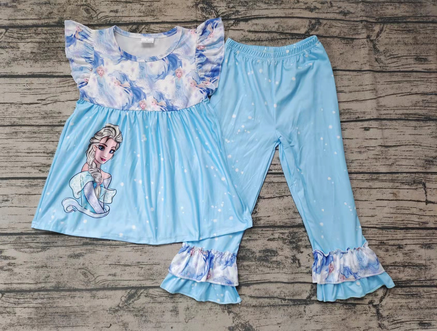 kids girl's outfit blue princess pants clothes set outfit