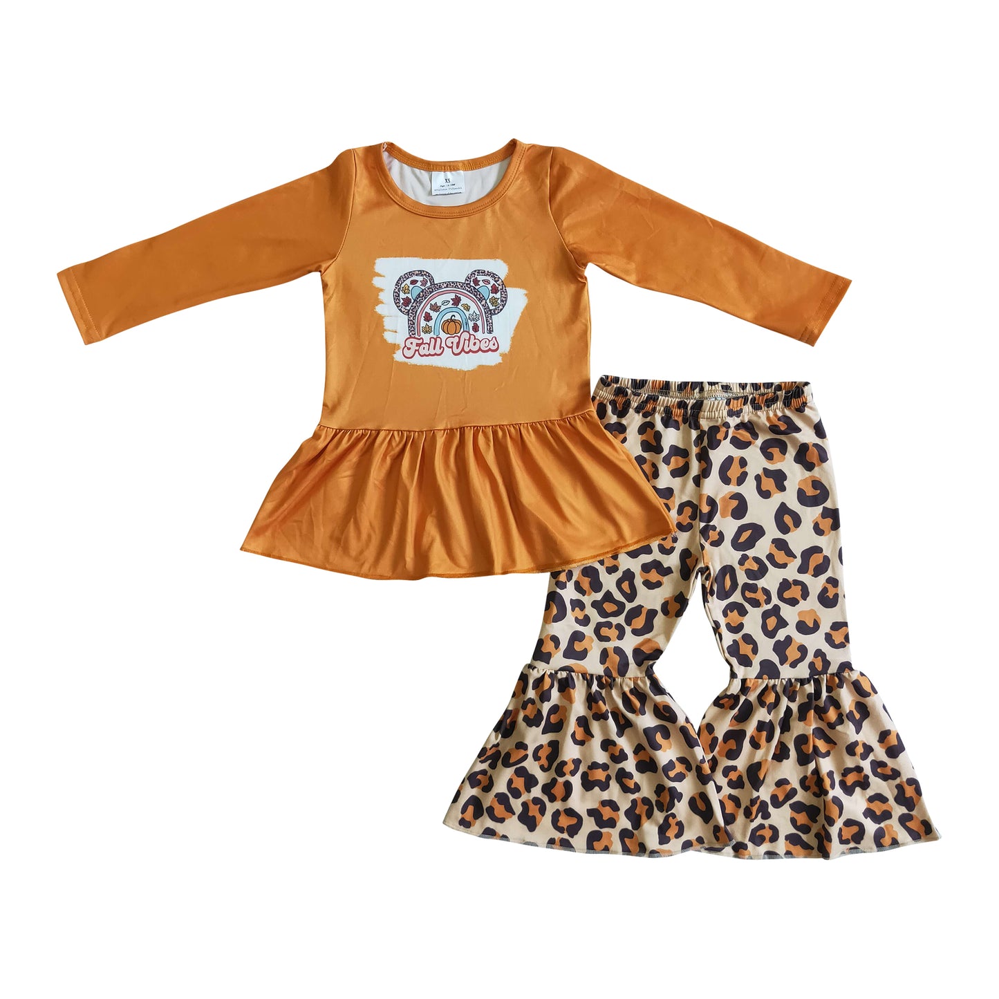 girl's outfit fall vibes orange top ruffle pants set