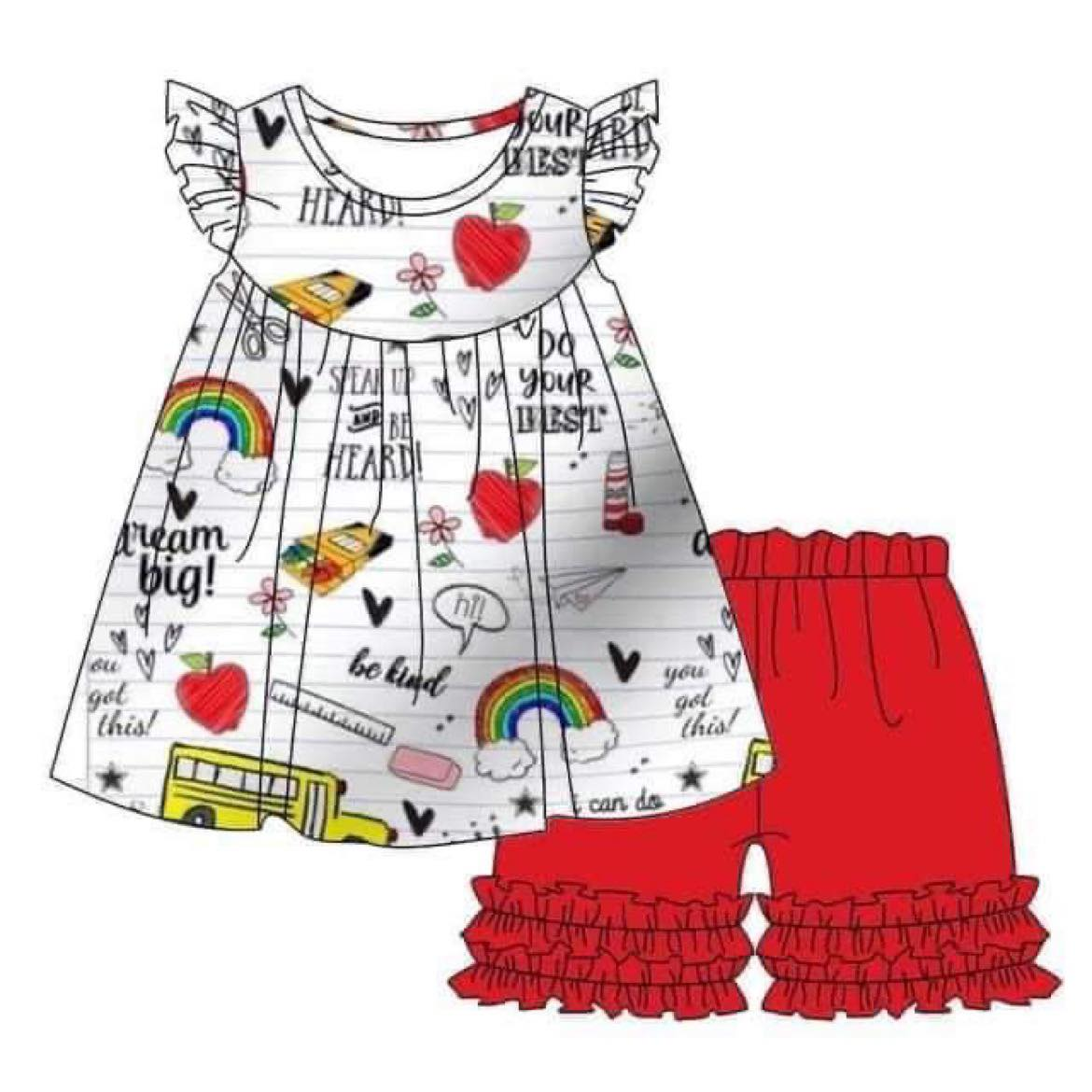 Pre-Order baby girl's summer outfit back to school shorts set
