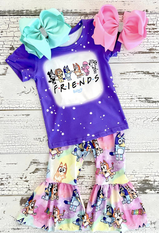 Purple Friends Blue Dog Bell Bottoms Outfit