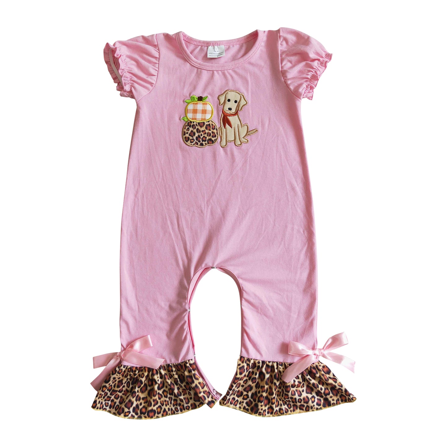 infant girl cotton pink pumpkin embroidery ruffle romper