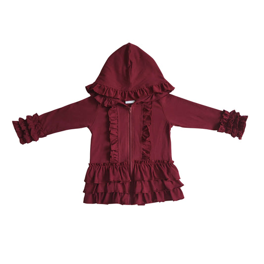 fall/winter clothing kids burgundy ruffle jacket for girl