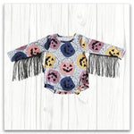 halloween pumpkin face fringe romper