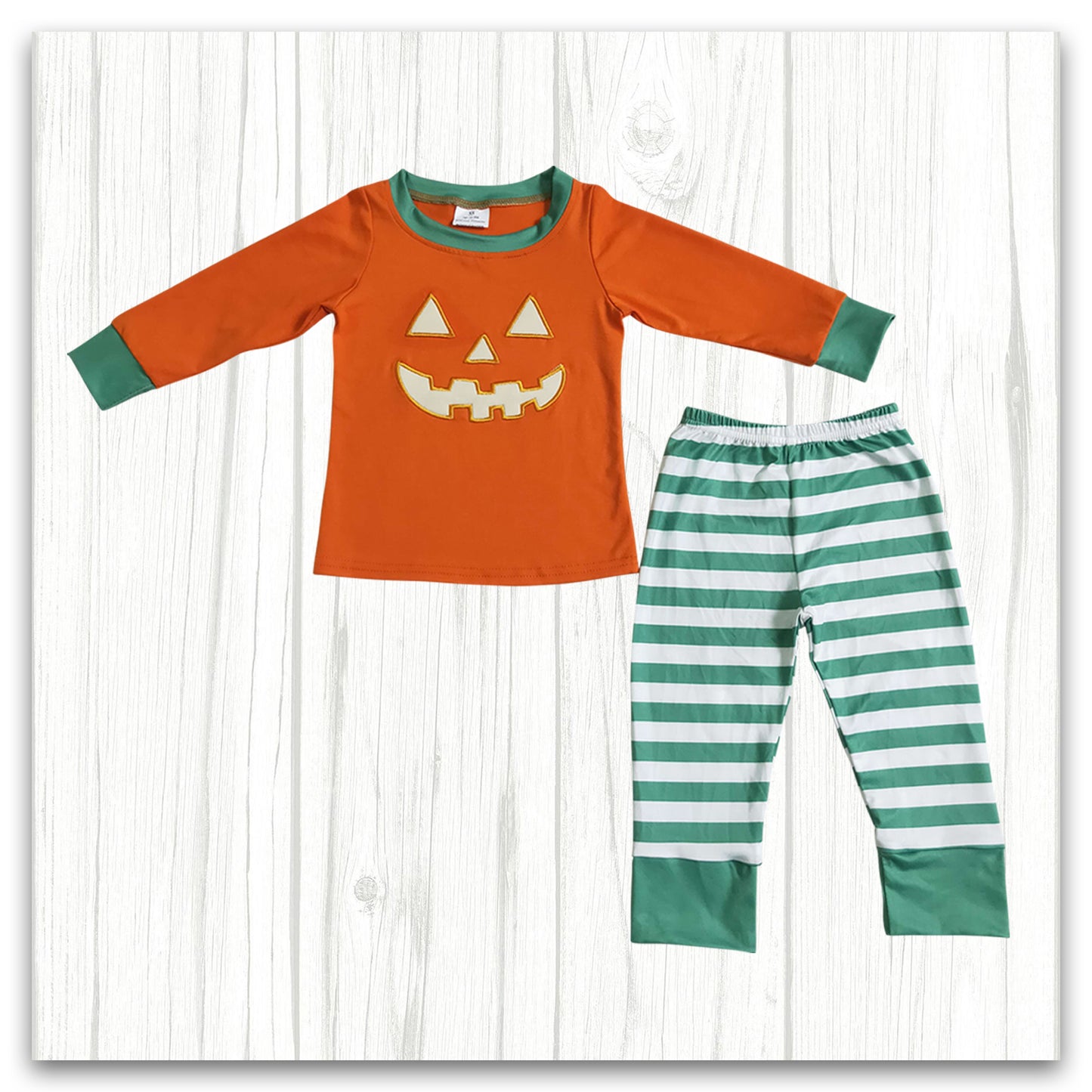 pumpkin face embroidery pajamas boy's clothing