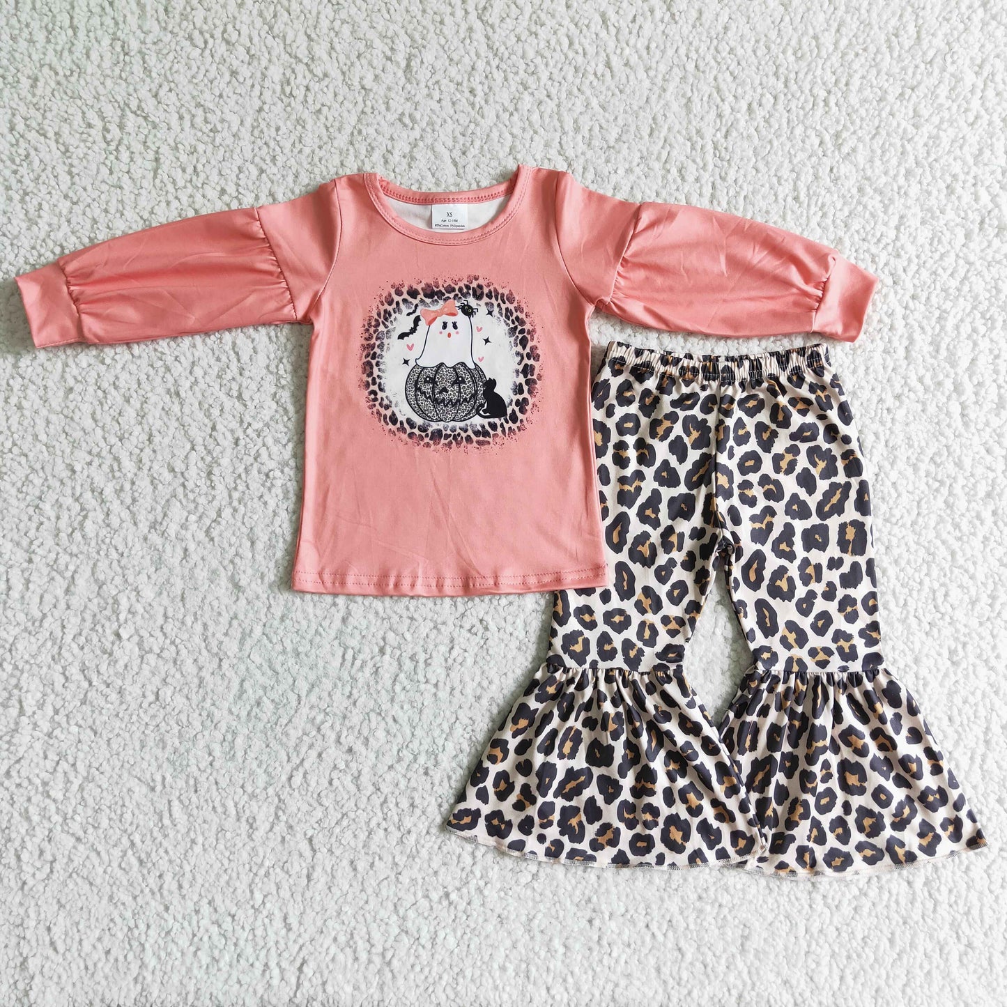 halloween orange boo top leopard pants set