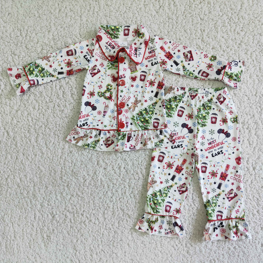 girl Christmas Pajamas -wonderful time to wear ears