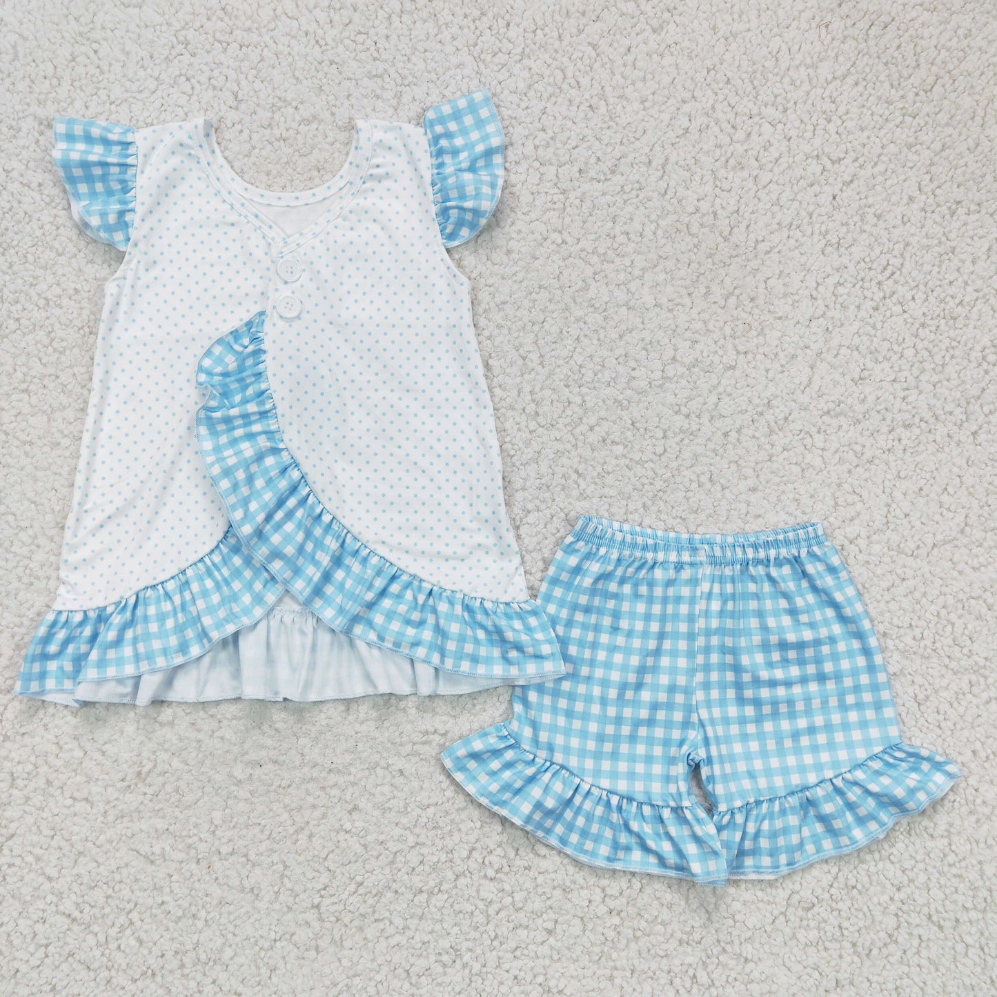 girl easter outfit blue plaid shorts set carrot truck