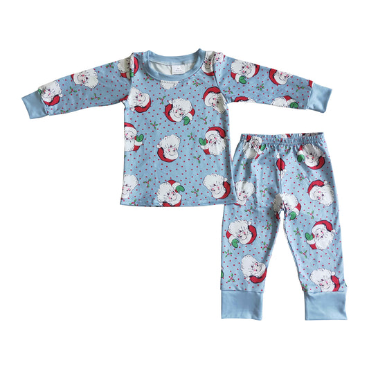 boy's clothing blue dots santa pajamas for christmas