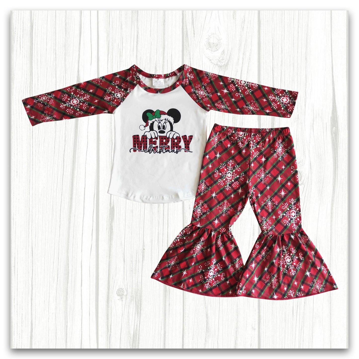Merry Christmas Snowflake Plaid Bells Outfit