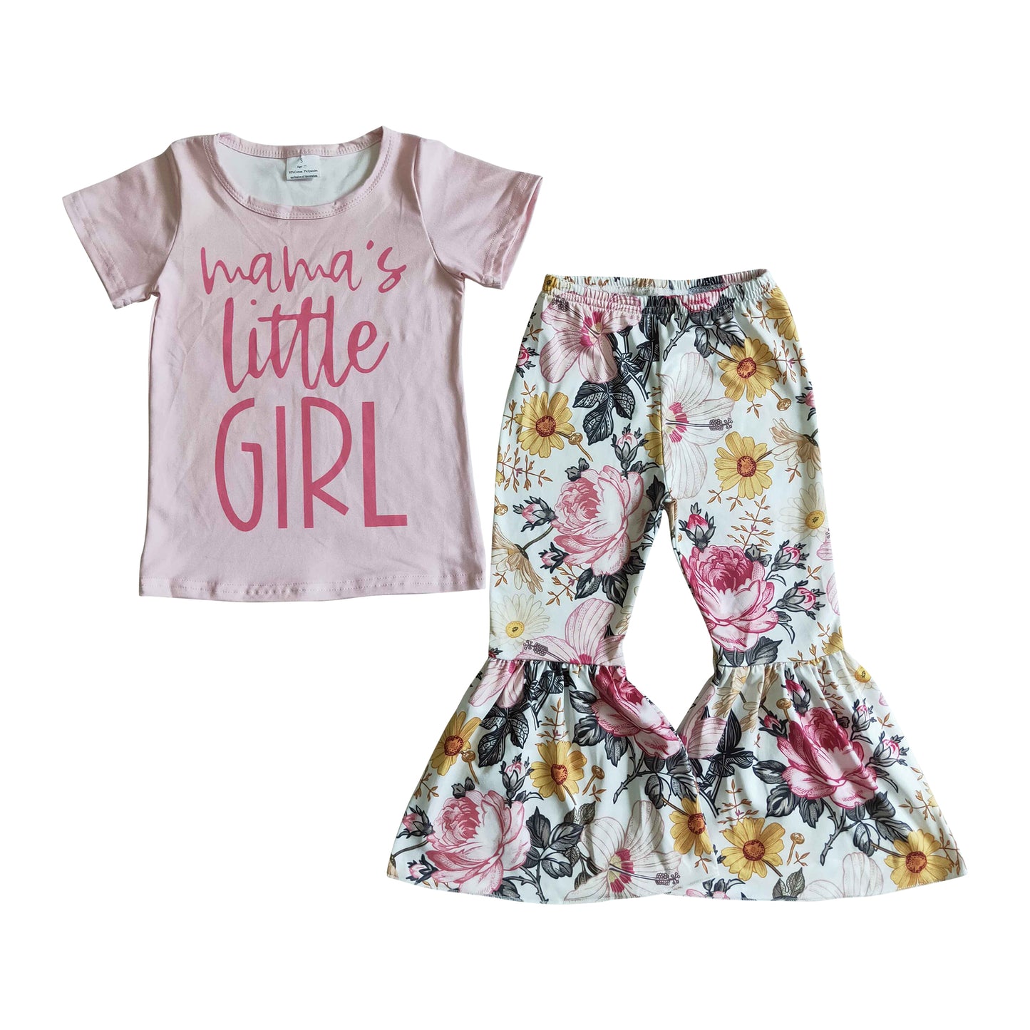 mama's little girl pink shirt floral pants clothing set