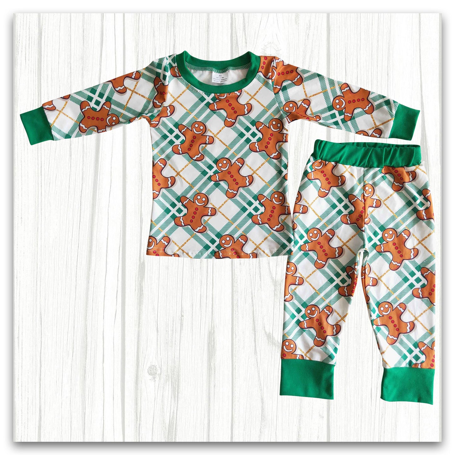 Boy Green Gingerbread Pajamas for Christmas