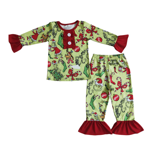 girl green red christmas sleepwear pajamas