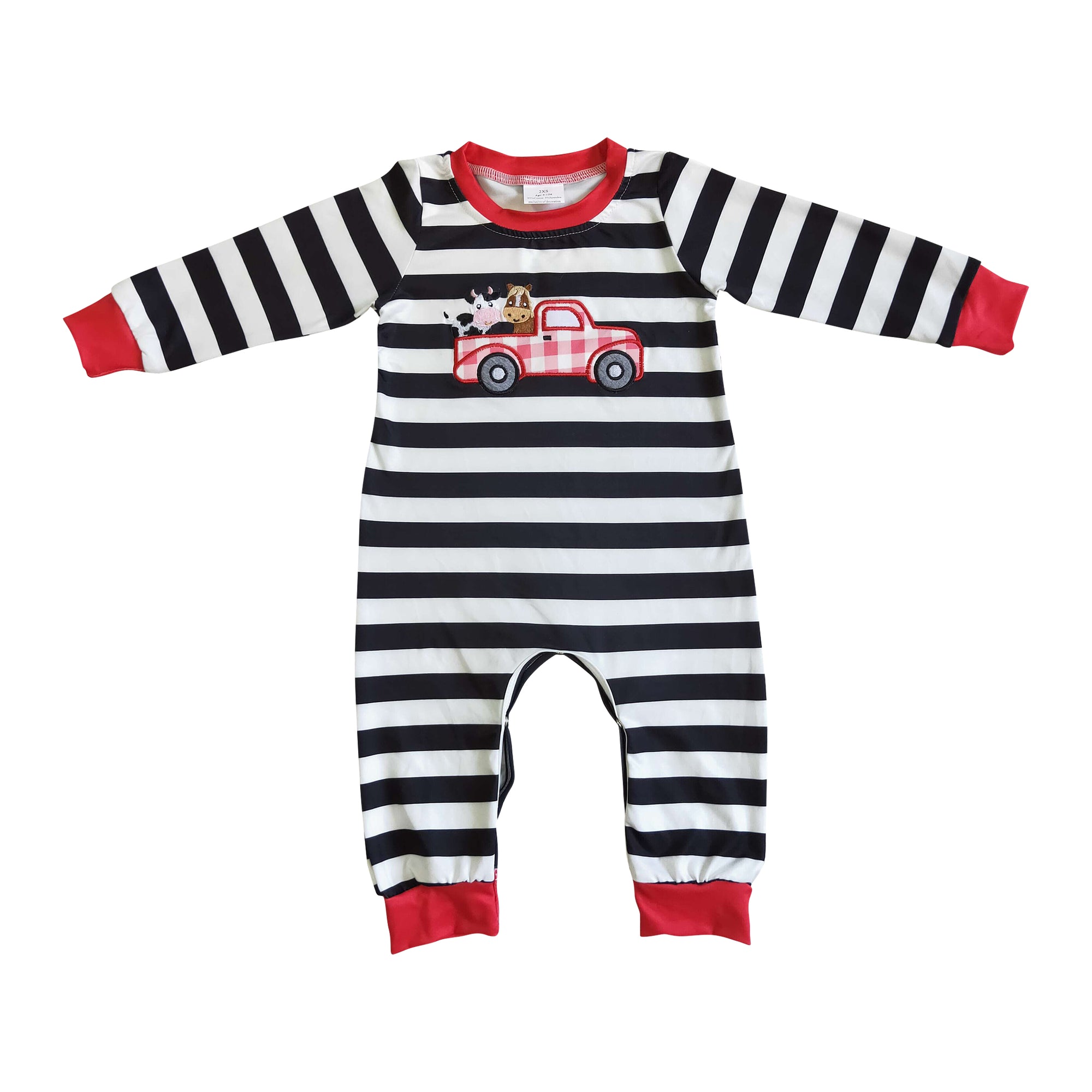 kids farm truck embroidery baby romper