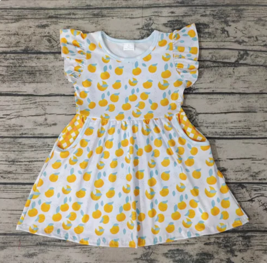 flutter sleeve peach dress with pocket