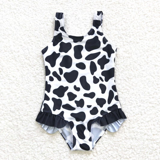 kids swim wear cow print girl swimsuit plus liner