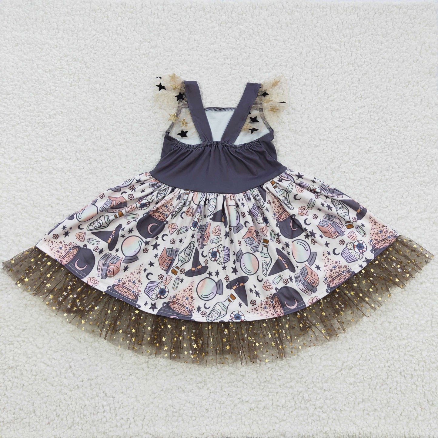 kids girl magic golen star tutu ruffle twirl dress