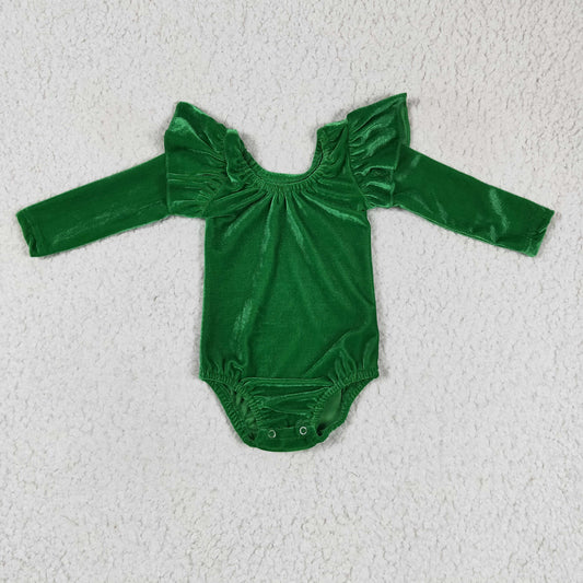 christmas green velvet long sleeve romper baby clothing