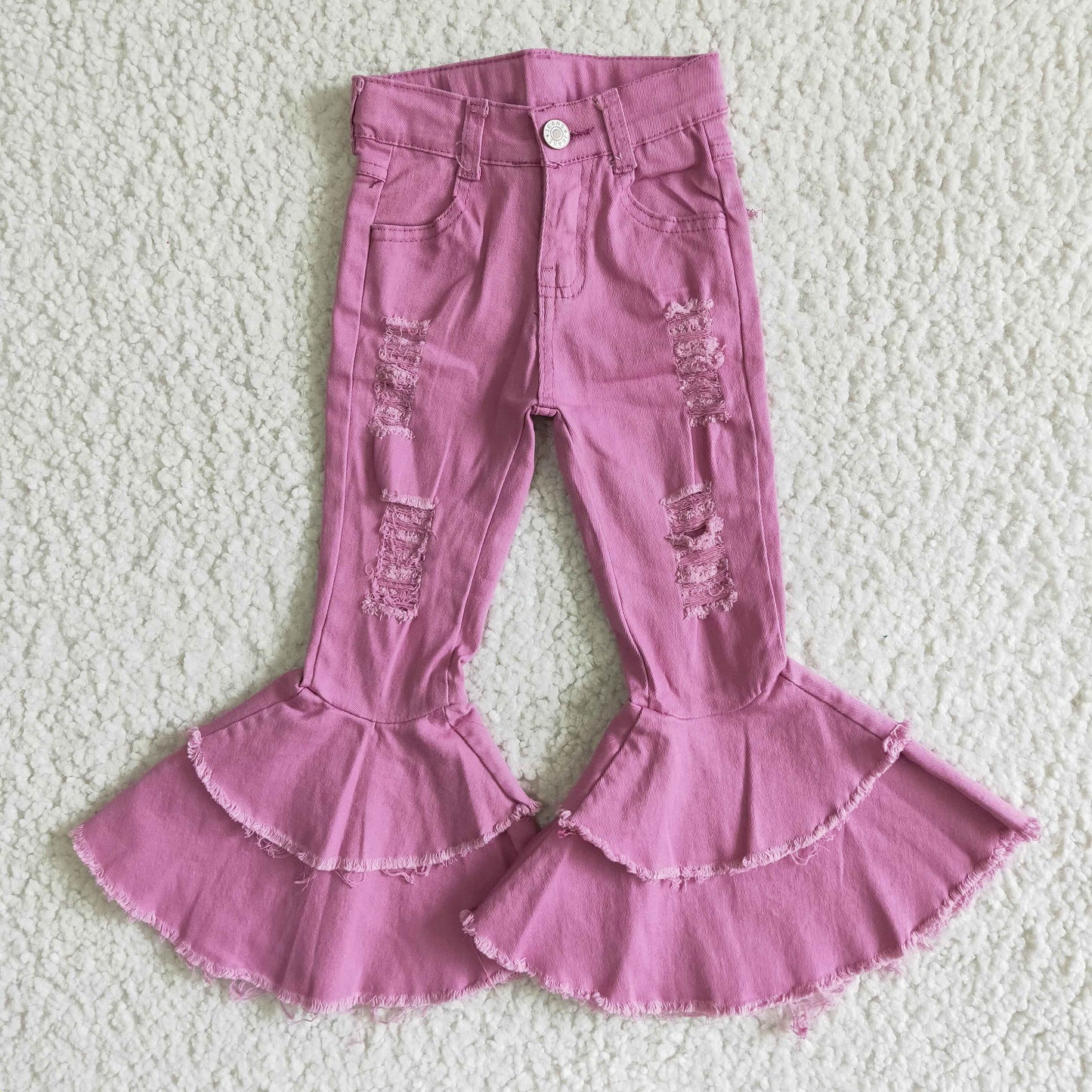 kids girl's clothing ruffle lavender denim jeans pants