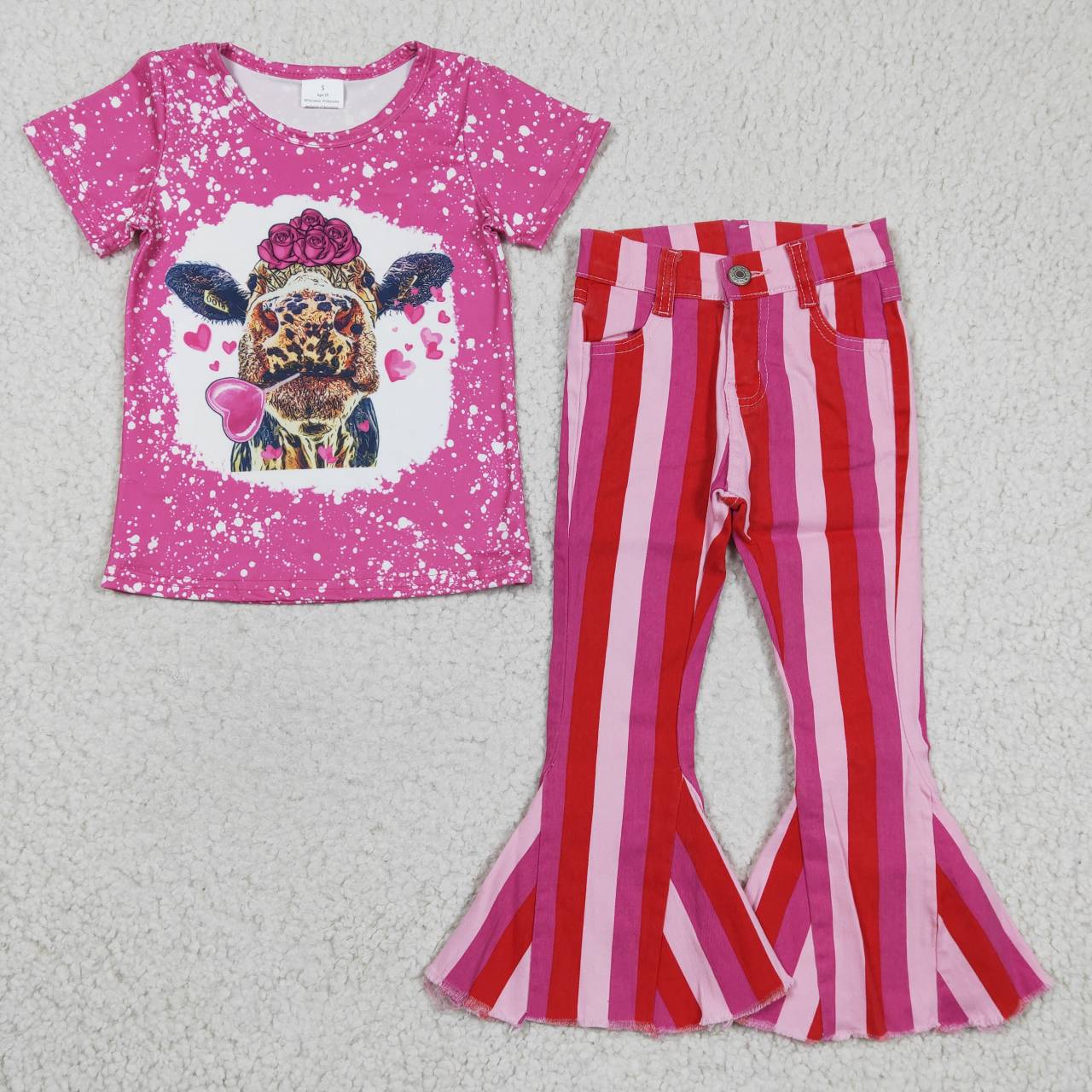 girl valentine cow print pink leopard legging outfit