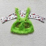 Green Fur Skirt with Top 2pcs Cosplay Suit Girl