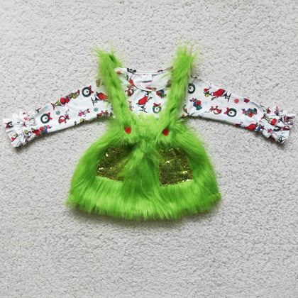Green Fur Skirt with Top 2pcs Cosplay Suit Girl